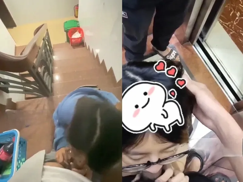 Em đang mút dương vật thì thang máy có người vào, vừa hồi hộp vừa nứng